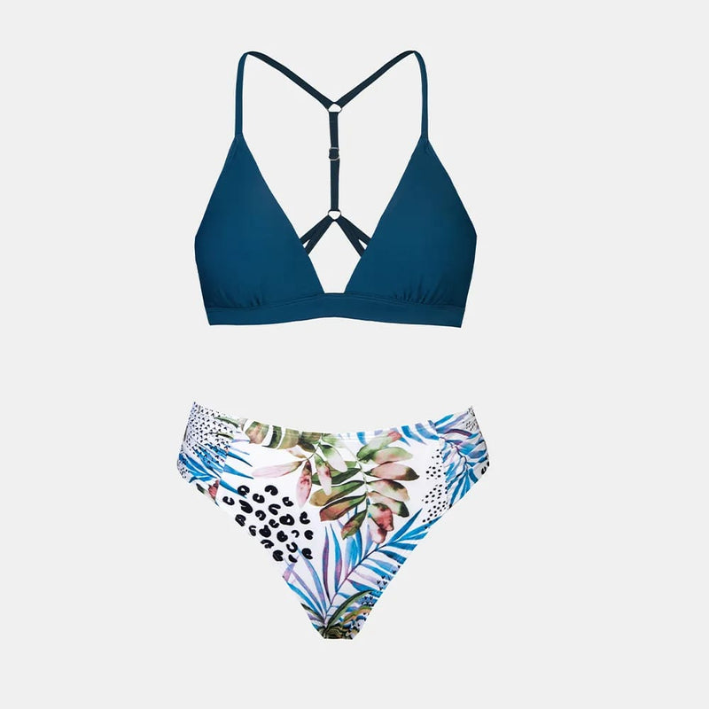 Leaf Print Mid Rise Bikini Set