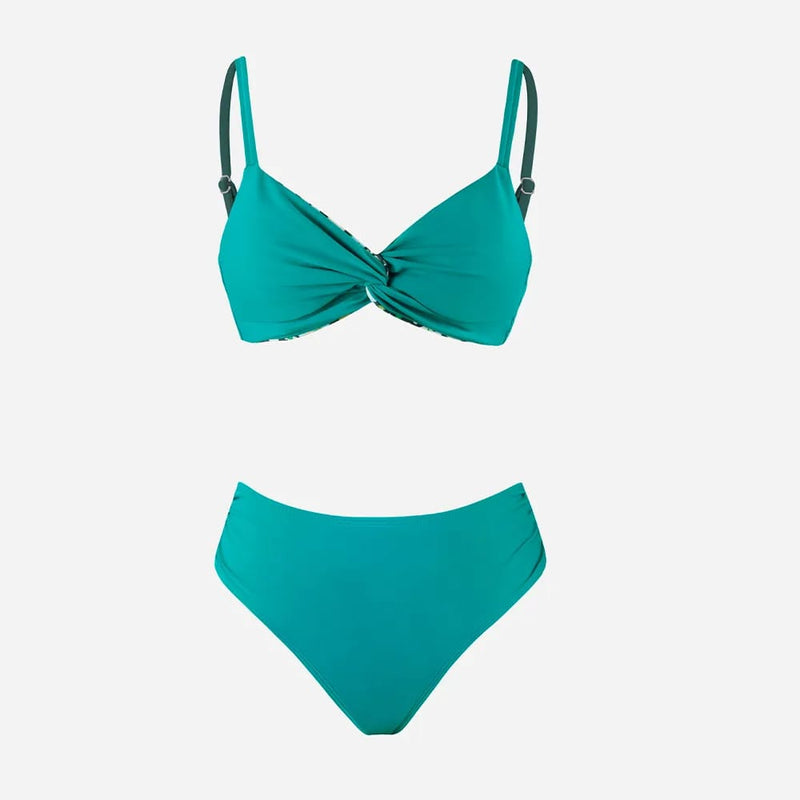 Reversible Twist Front Self Tie Mid Rise Bikini Set