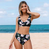 The Beach Company India - Buy ladies swimwear online - Black Floral Ruffled Bikini Set - black printed Bikini set for Ladies - Timeless bikini set for women