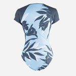 Tropical Print Zipper Short Sleeve Swimsuit