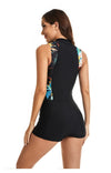 Sleeveless Zip Front Boy Shorts Swimsuit