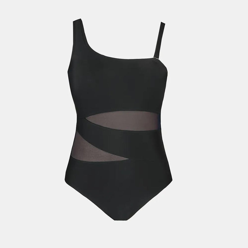 Plus Size Mesh One Shoulder Swimsuit