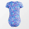Floral Zipper Short Sleeve Swimsuit