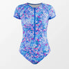Floral Zipper Short Sleeve Swimsuit
