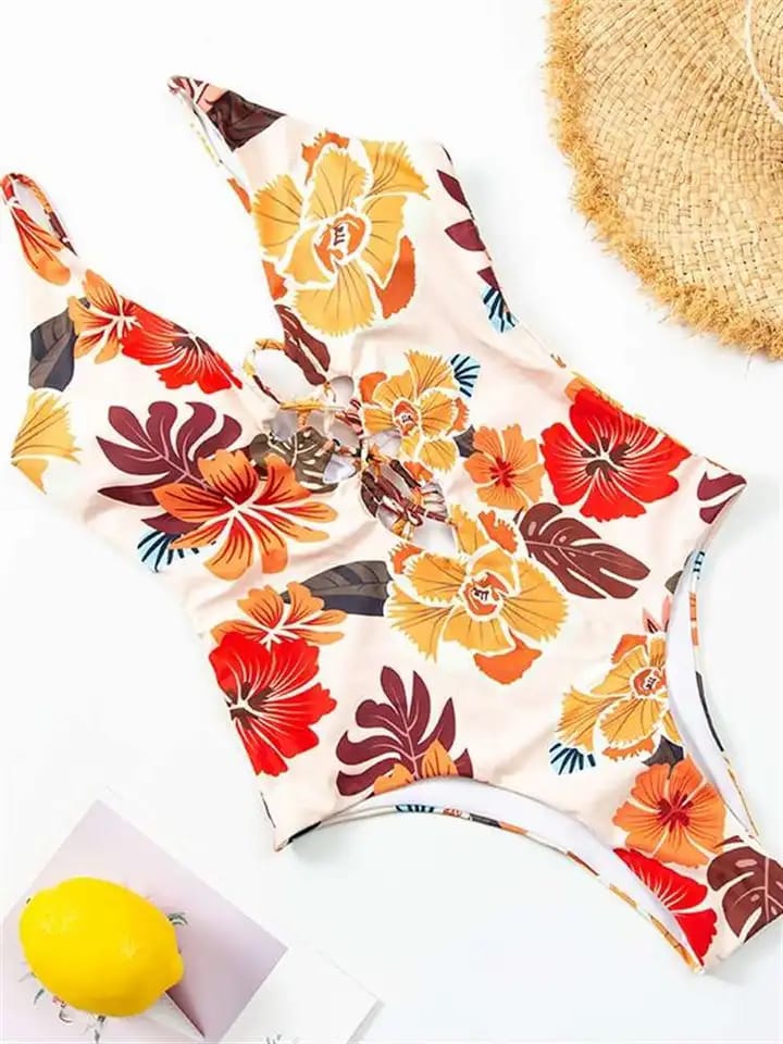 Floral Lace Up Swimsuit