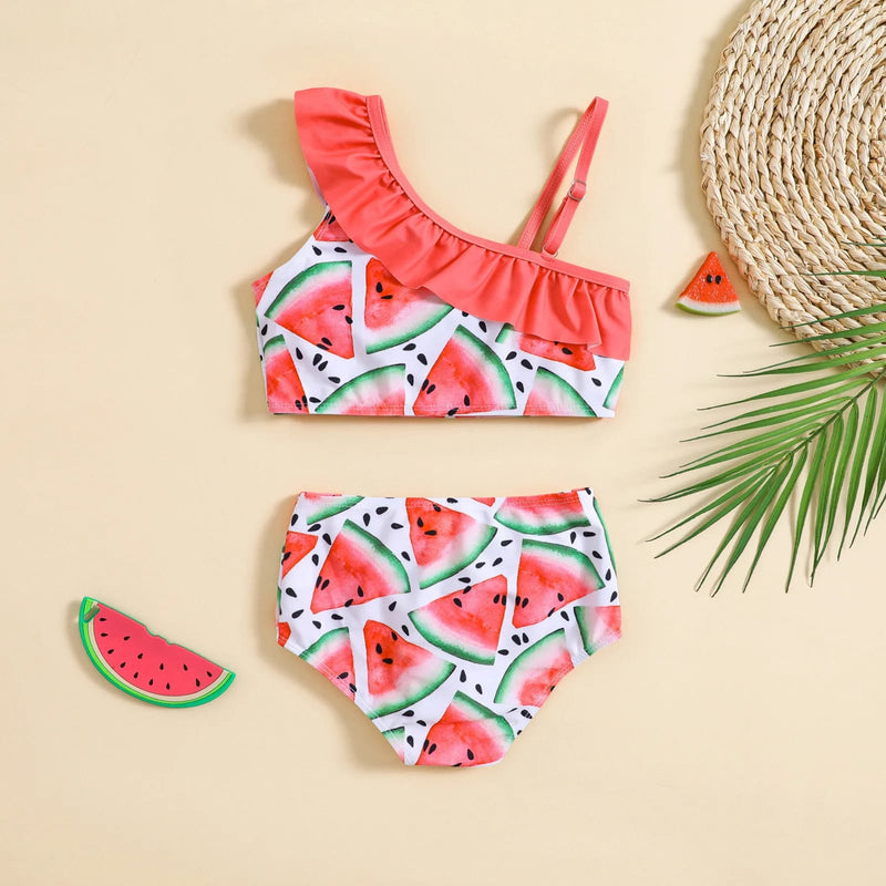 Watermelon Print One Shoulder Bikini Set