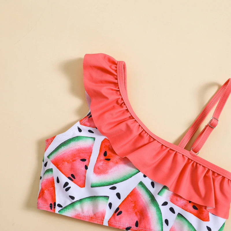 Watermelon Print One Shoulder Bikini Set