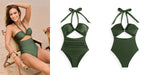 Halterneck Cutout Swimsuit (Free Sarong)