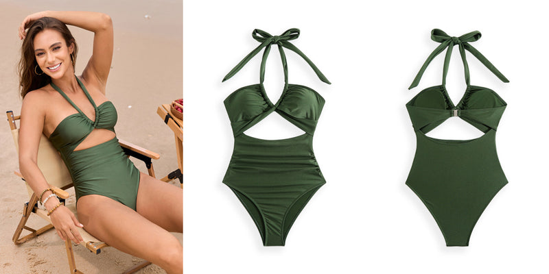 Halterneck Cutout Swimsuit (Free Sarong)