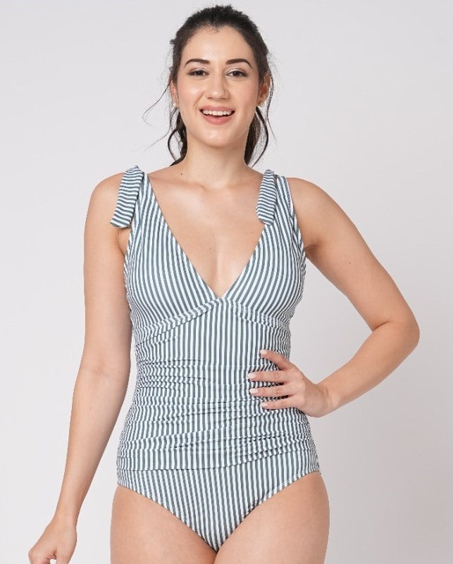 Painterly Stripe Ruched Tummy Control Swimsuit