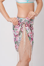 Mix Leaf Print Pareo with Tassels