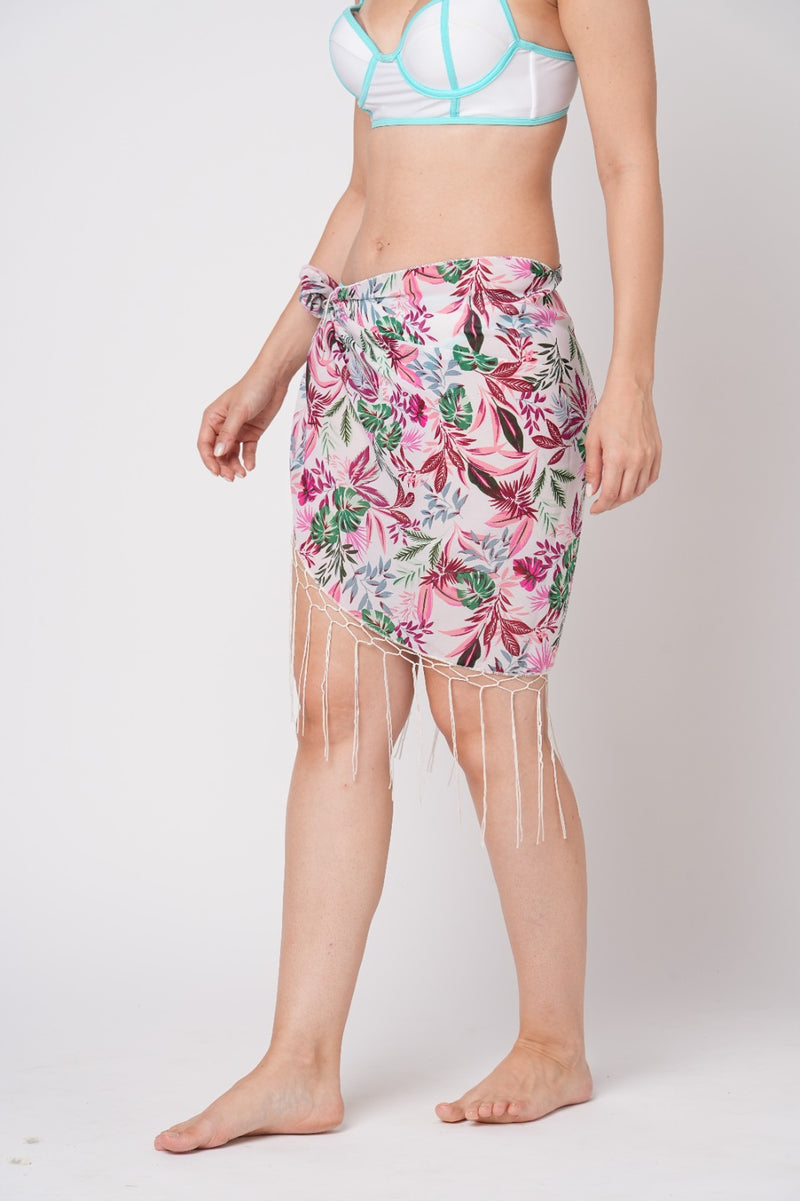 Mix Leaf Print Pareo with Tassels