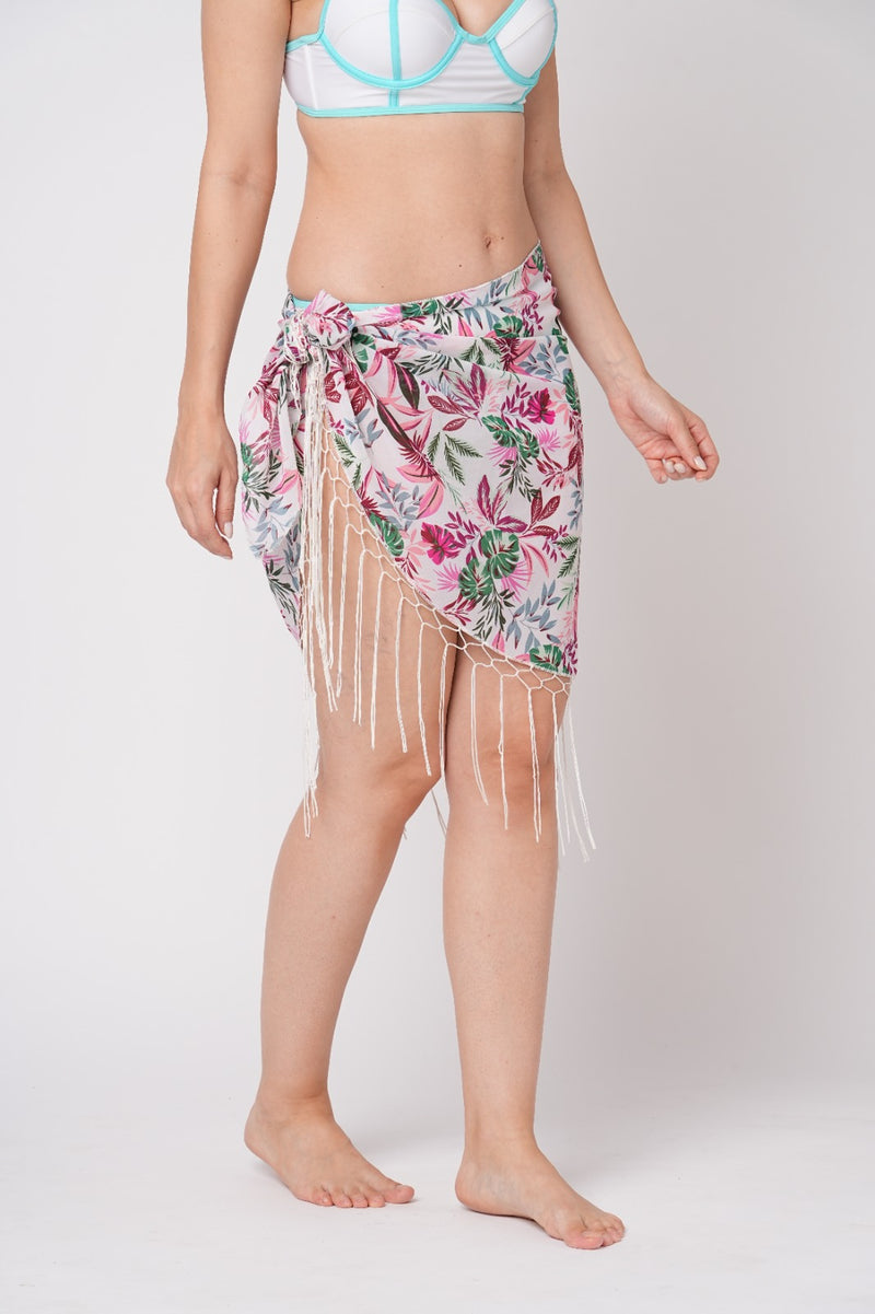 Mix Leaf Print Pareo with Tassels