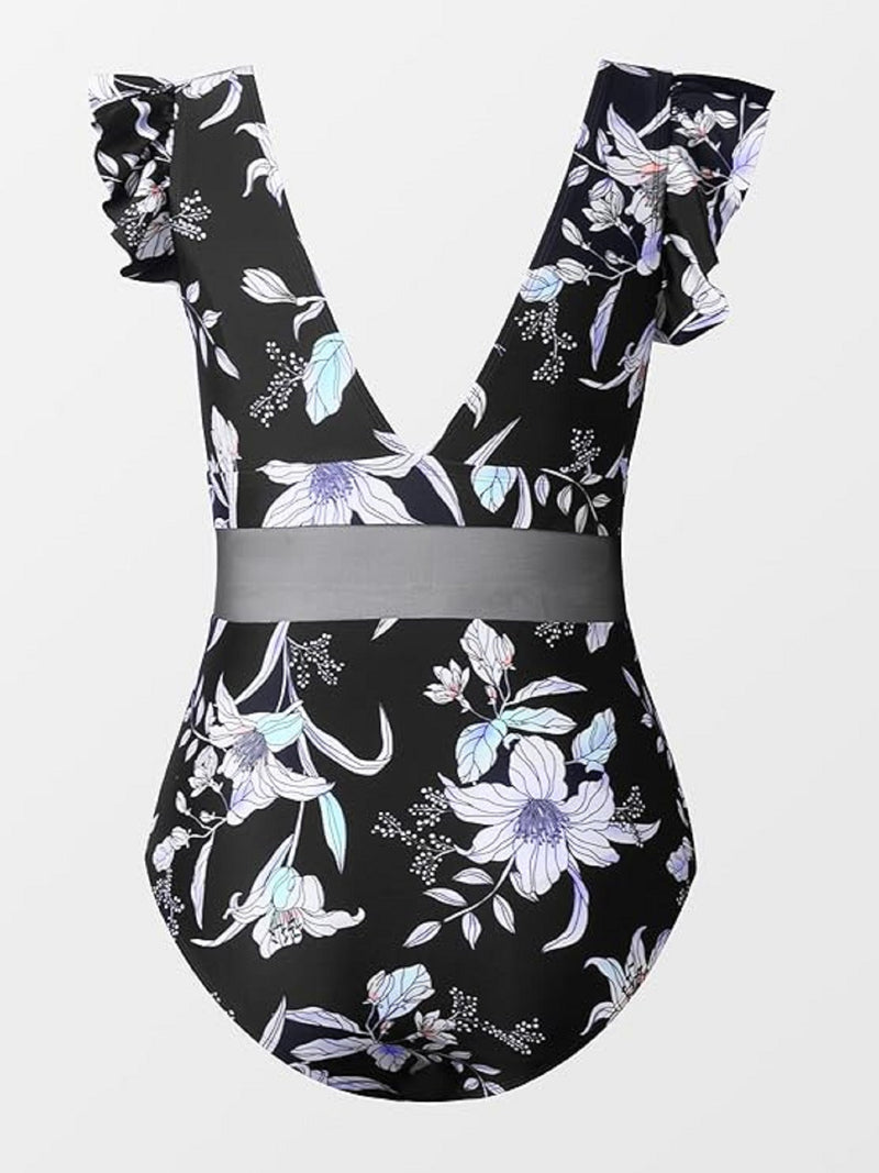 Floral Print V-Neck Plus Size One Piece