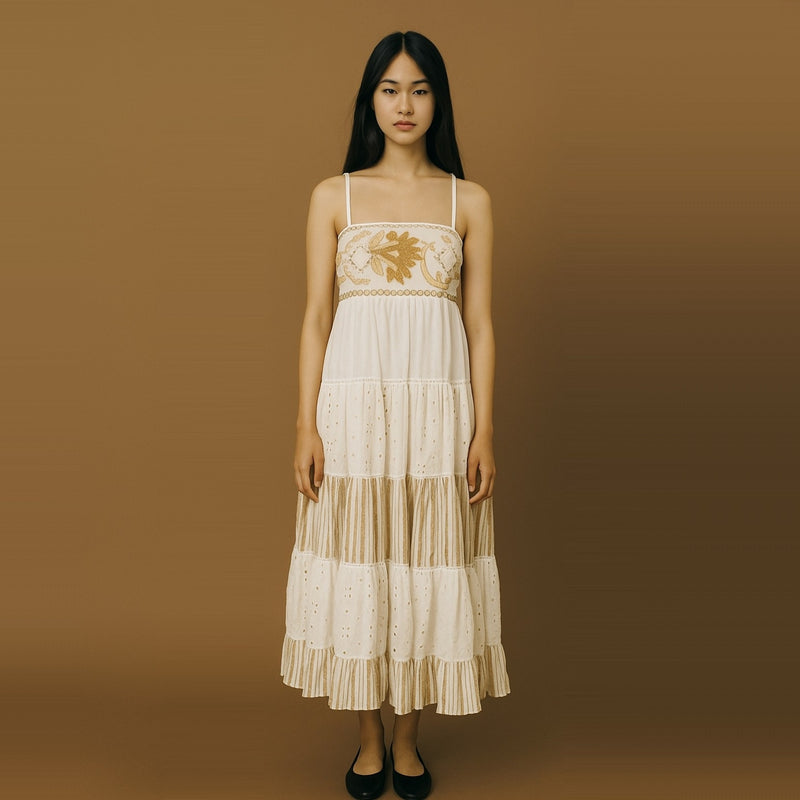 Beige White Maxi