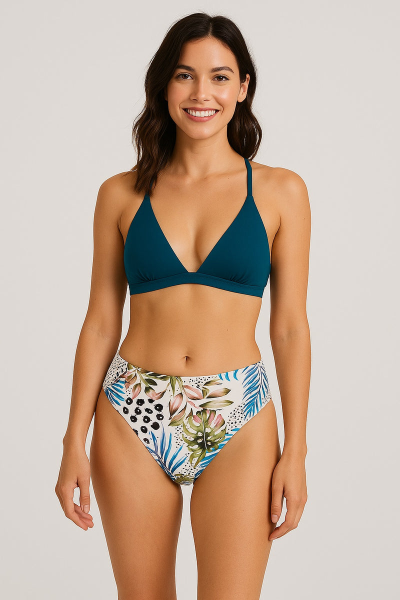 Leaf Print Mid Rise Bikini Set