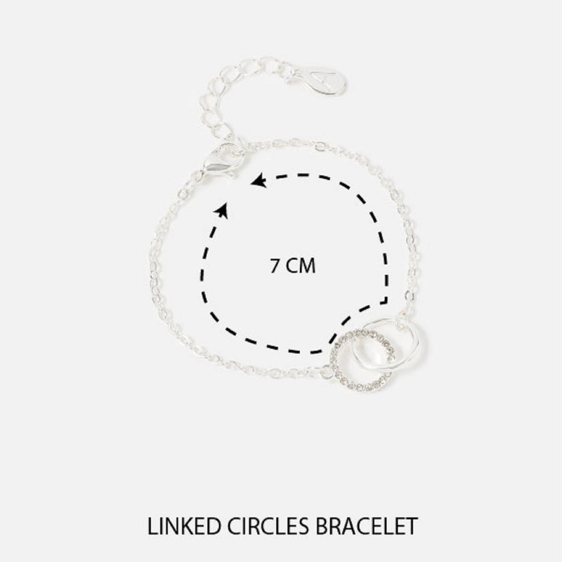 Silver-Toned CZ Linked Circles Bracelet