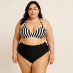 Monochrome Halter Mid Waist PLUS SIZE Bikini Set