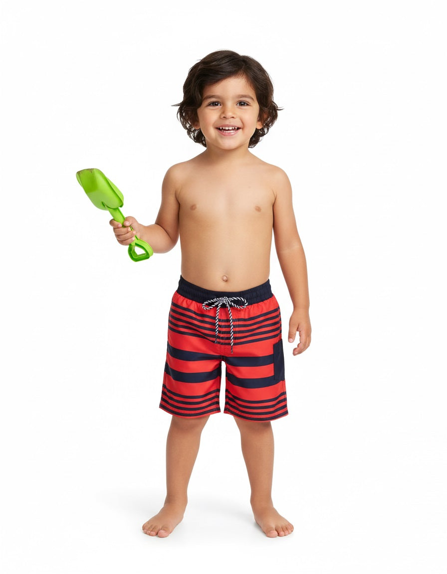 The Beach Company India - Buy printed swim shorts online - kids swimwear - boys swimming shorts - swimming costume for young boys - Navy And Red Stripe Swim Shorts
