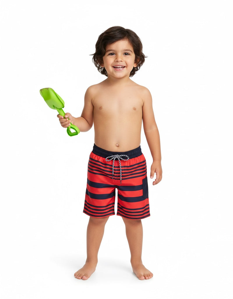 Navy And Red Stripe Swim Shorts