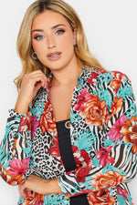 Floral Animal Print Longline Plus Size Beach Shirt