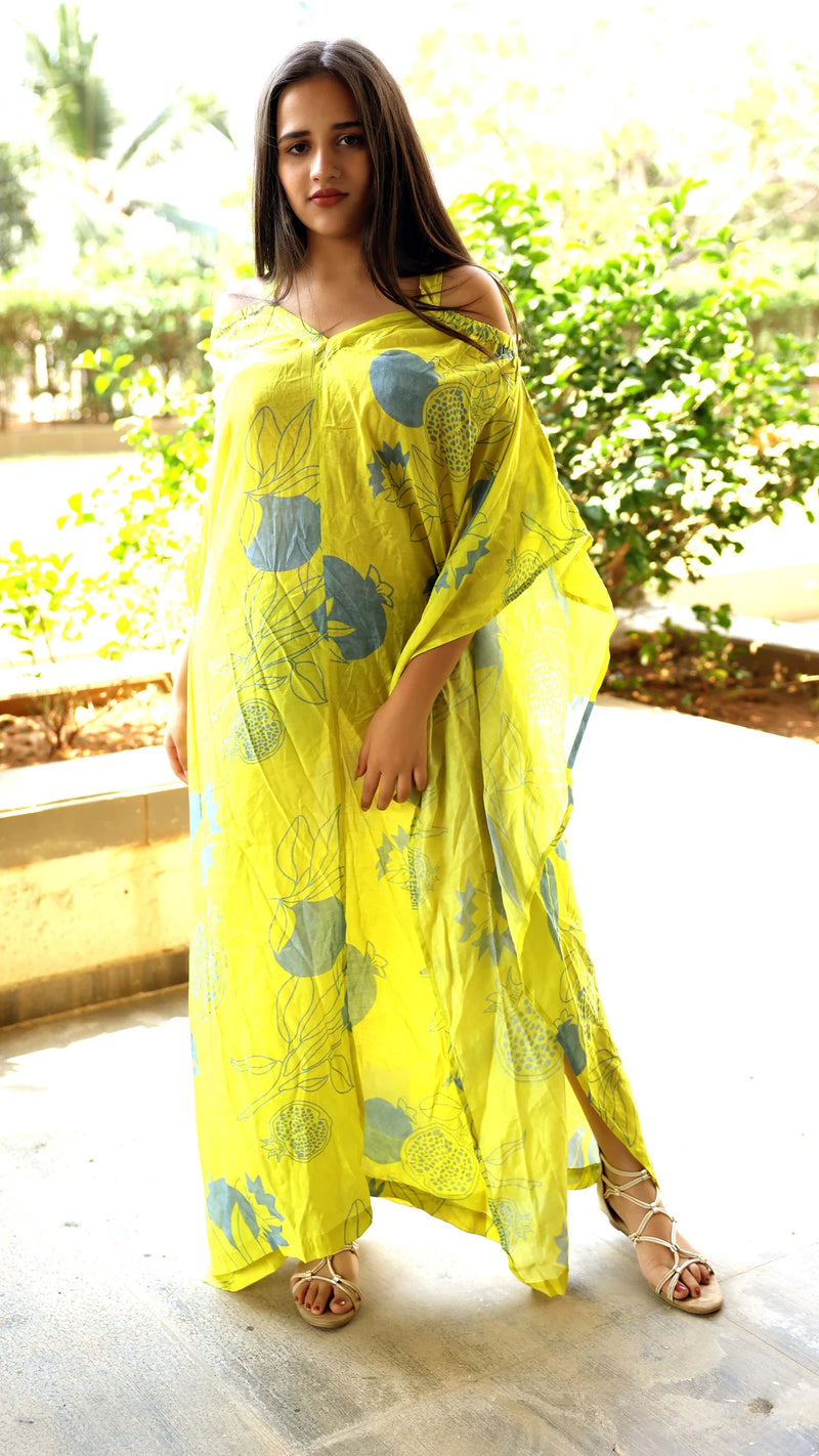 Printed Off Shoulder Long Kaftan