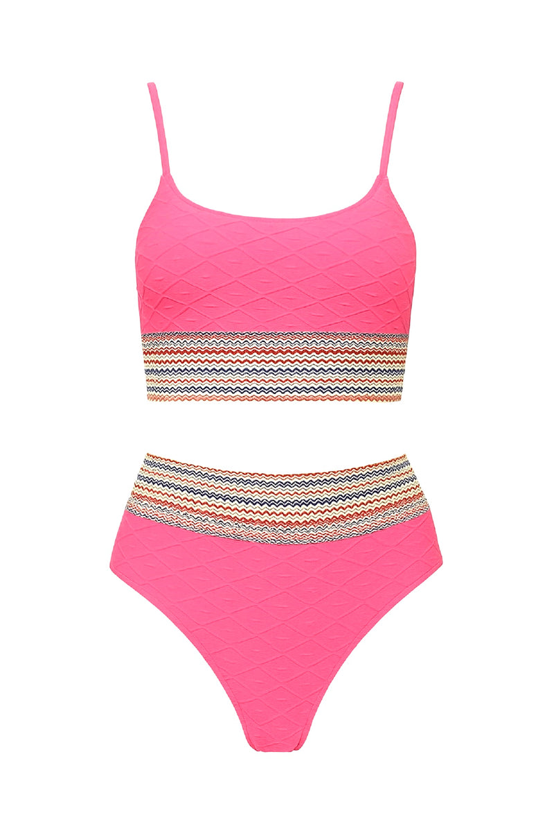 Pink Bralette High Waist Bikini Set