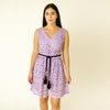 Purple sleeveless Eyelet Belted Dress