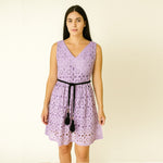 Purple sleeveless Eyelet Belted Dress