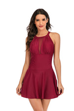 Mesh High Neck Tummy Control Swimdress