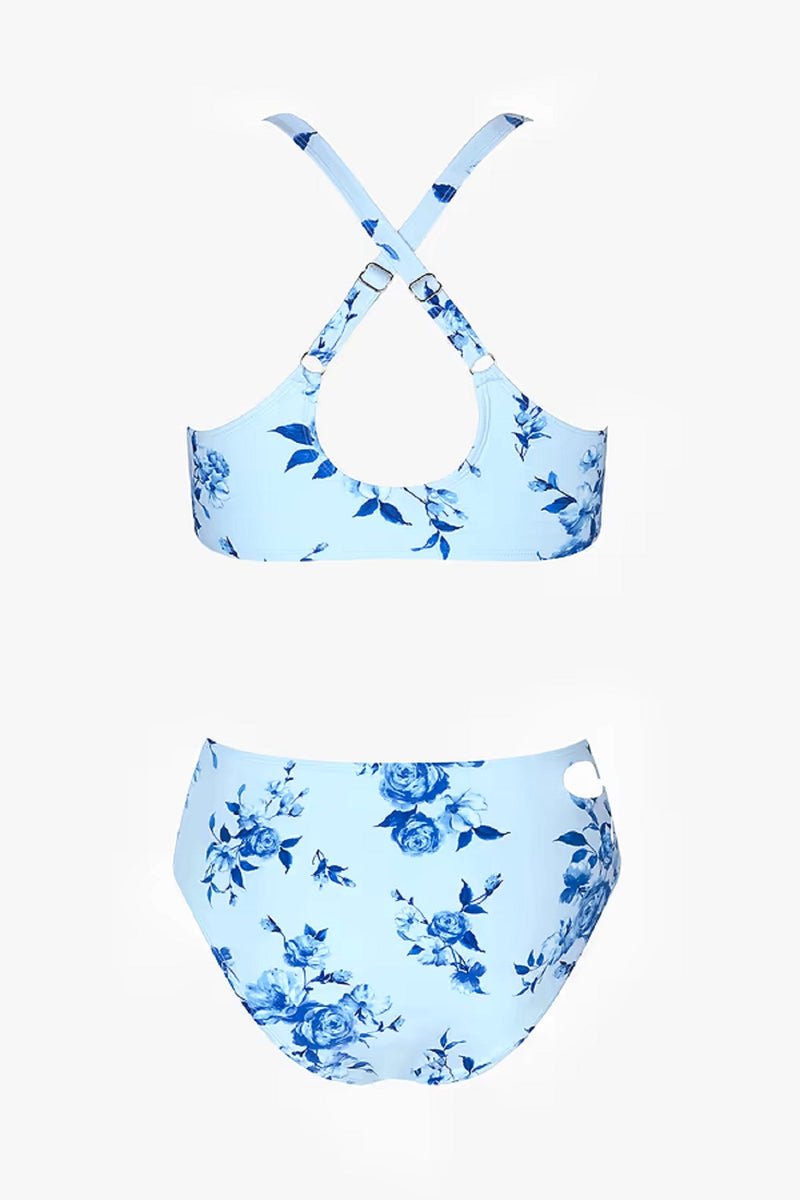 Rose Print Cutout Bikini Set
