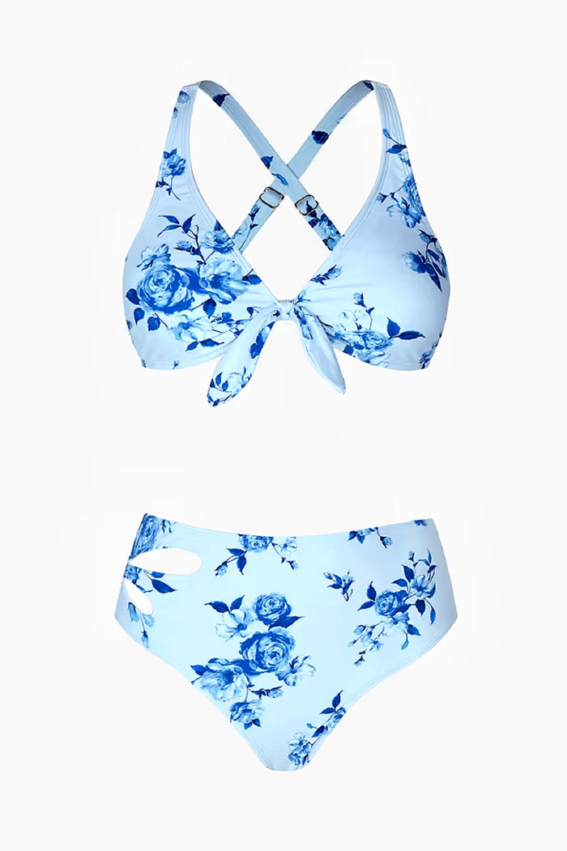 Rose Print Cutout Bikini Set