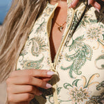 Tropical Zipper Short Sleeve Swimsuit