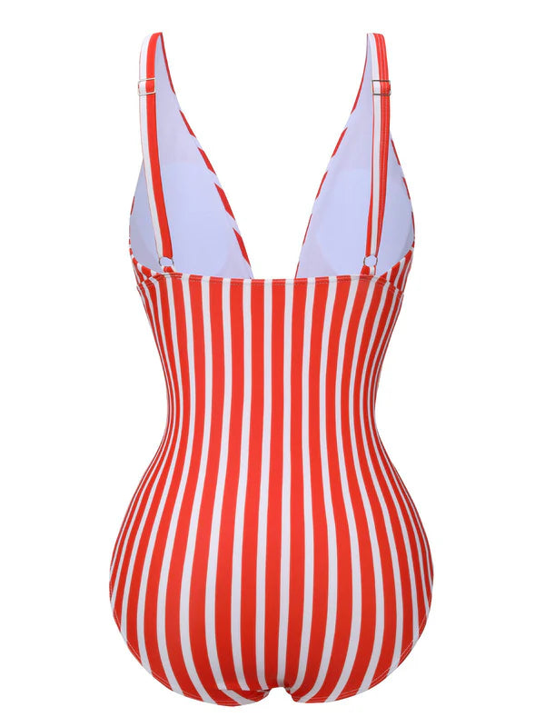 Striped Plunge Neck One-Piece