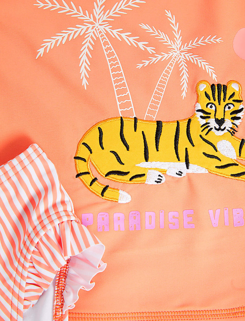 2pc Tiger Long Sleeve Rash Vest Swim Set