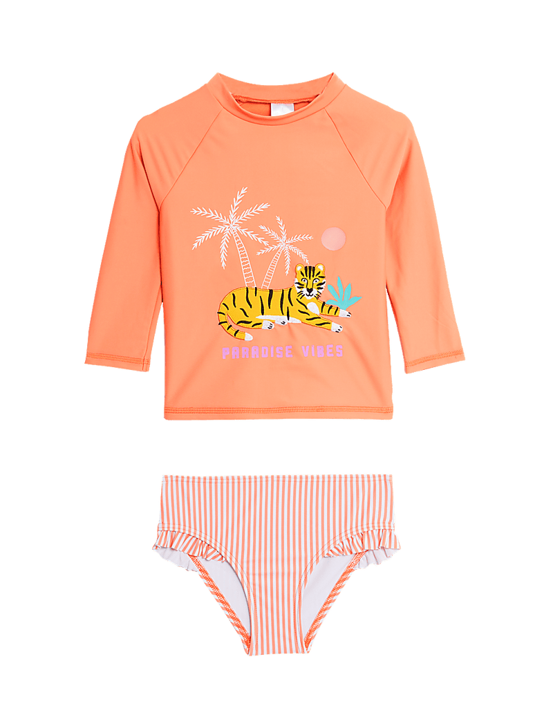 2pc Tiger Long Sleeve Rash Vest Swim Set