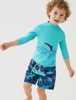 The Beach Company india - shop kids swimwear online - 2pc Shark Swim Set - swimset for young boys - printed swimming shorts for boys