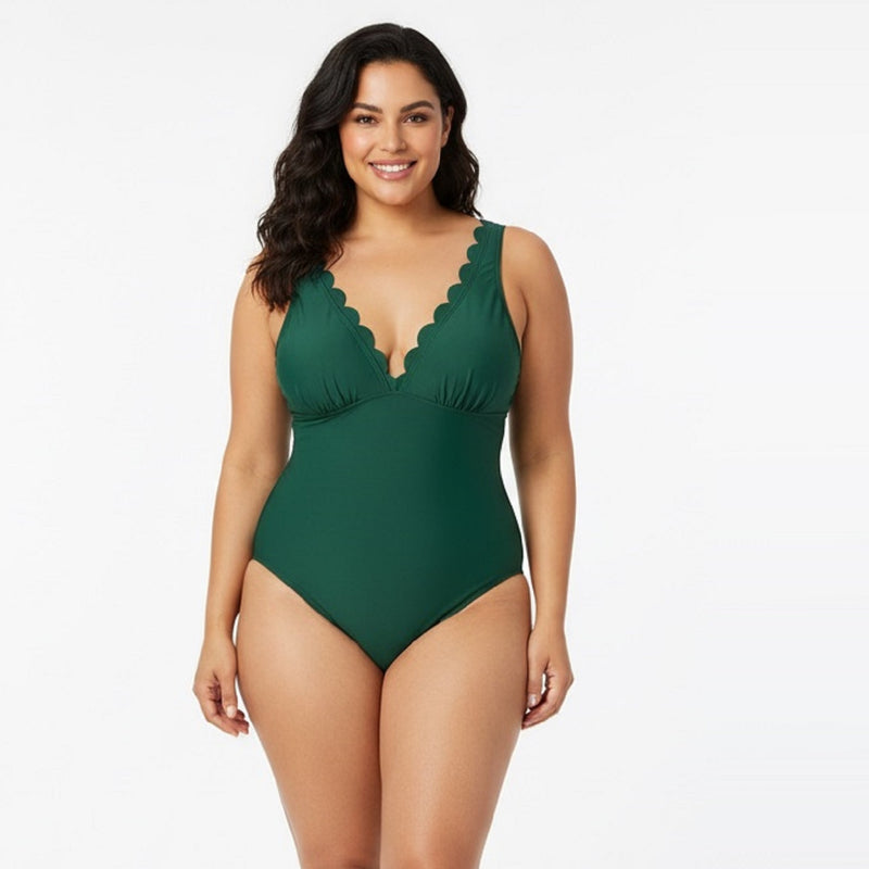 Scalloped Plunge One Piece Swimsuit