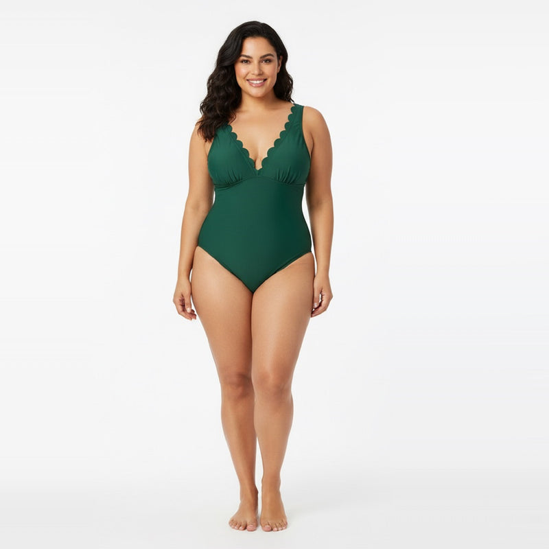 Scalloped Plunge One Piece Swimsuit