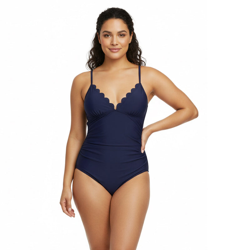 Scalloped Ruched One Piece