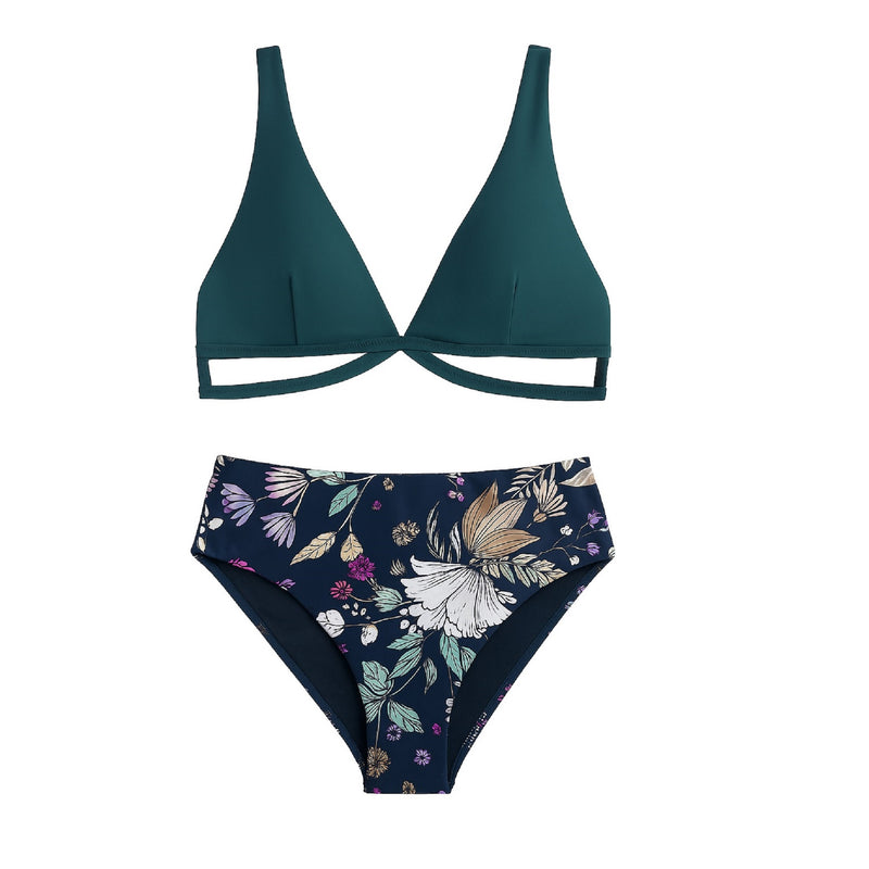 Cutout Floral Print Mid Rise Bikini Set