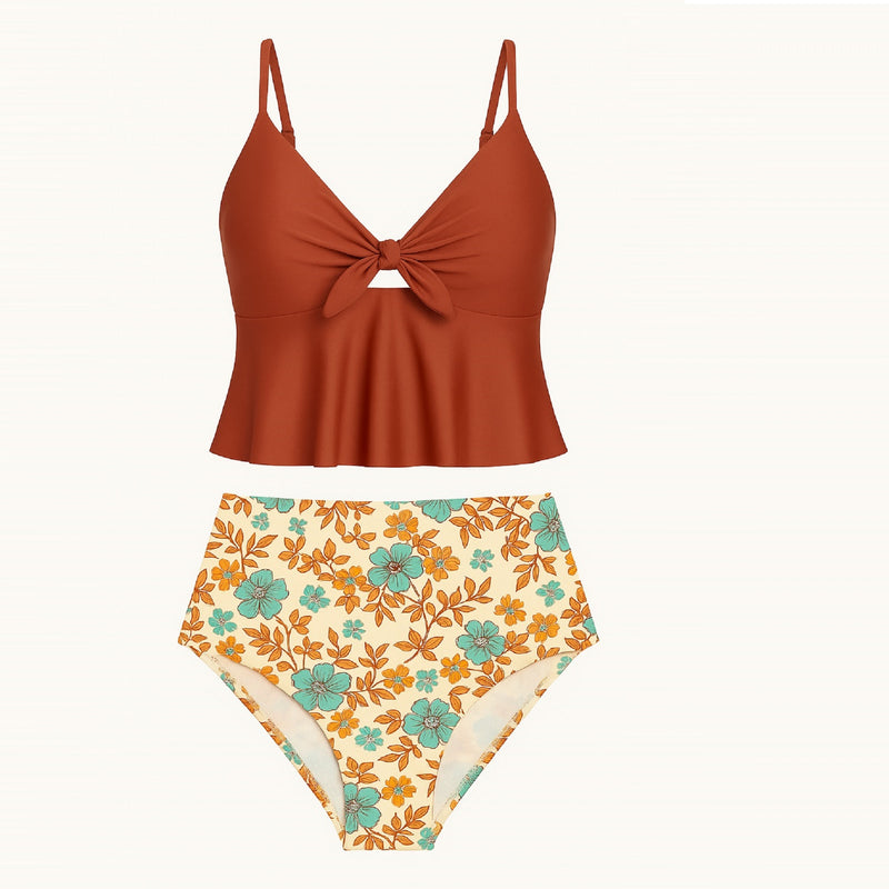 Ruffle Plus Size Tankini Set With Bunny Bow