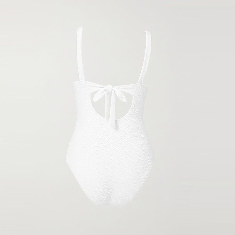 Jacquard Brilliant White Tie Back Plus Size One Piece