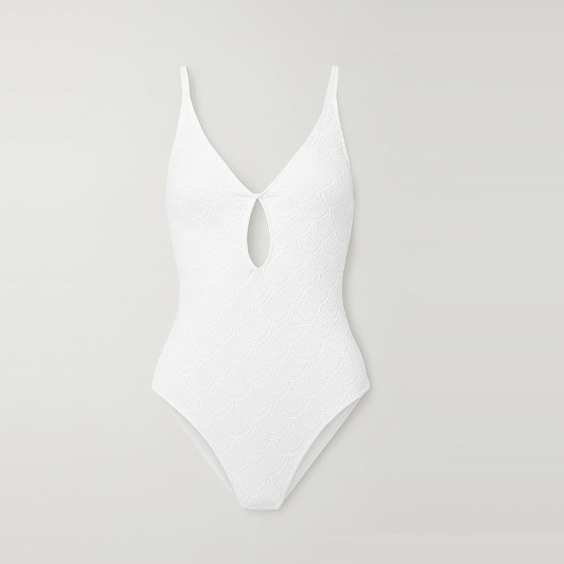 Jacquard Brilliant White Tie Back Plus Size One Piece