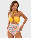 Halter Neck Cut-Out Ruched Swimsuit