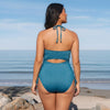 Shimmer Halter Cutout Plus Size Swimsuit