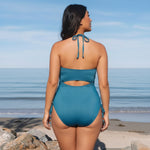 Shimmer Halter Cutout Plus Size Swimsuit