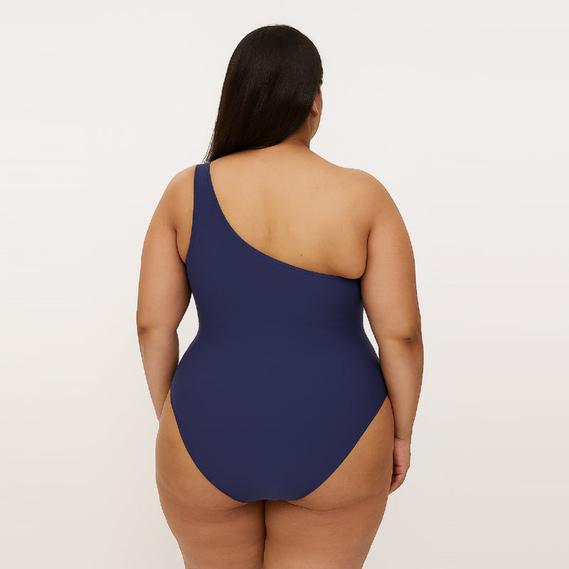 Rouched One-Shoulder Plus Size Swimsuit