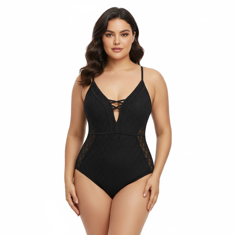 Lace Cutout Tie Back PLUS SIZE One Piece
