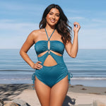 Shimmer Halter Cutout Plus Size Swimsuit